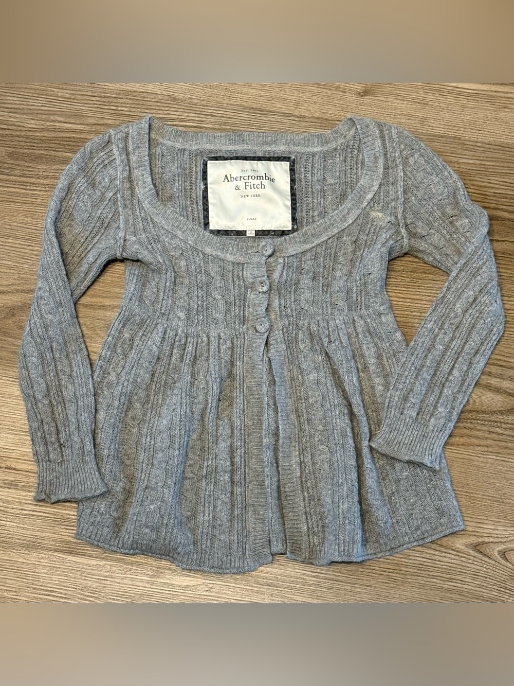 Y2K VTG Abercrombie & Fitch gray cable knit Rabbit hair babydoll cardigan Small